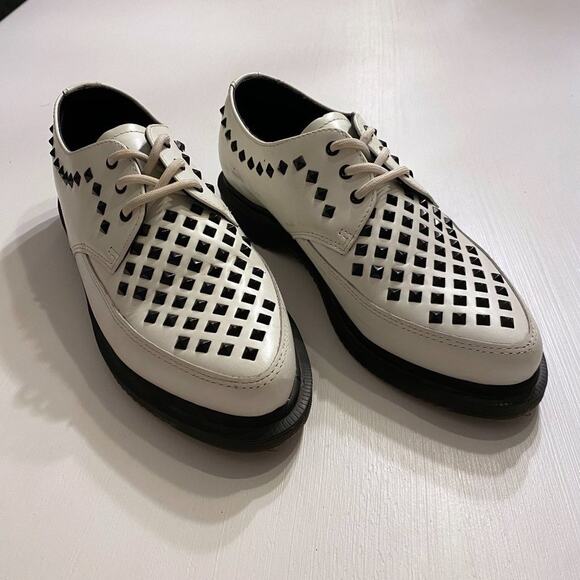 Dr. Doc Martens White Willis Creeper Studded Lace Up Loafer Unisex W-6 / M-5 - Picture 1 of 12